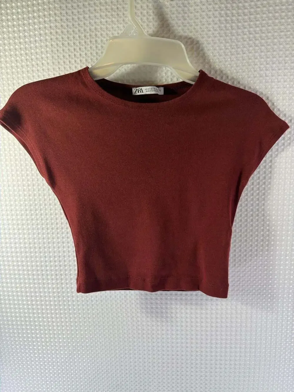 Zara Women's Rust Brown Short Sleeve Cropped Baby Tee